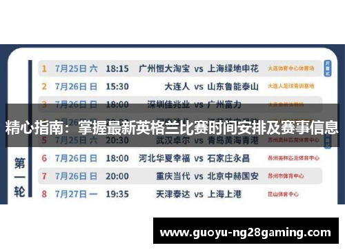 精心指南：掌握最新英格兰比赛时间安排及赛事信息